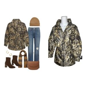 CARLISLE  Taffeta Button front  Blouse Top Shimmer‎ Animal Print  SZ US 12